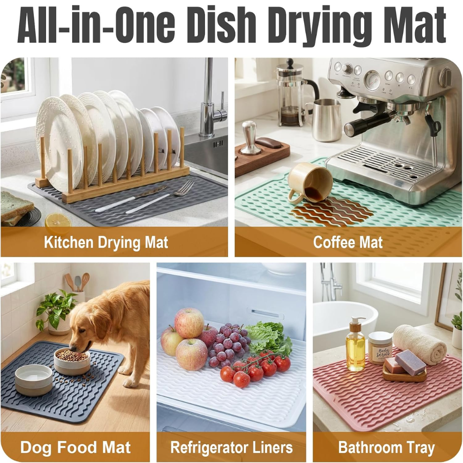 2 Pack Silicone Dish Drying Mat For Kitchen Counter Multiple Usage For Baking Cooking Placemats ShowerOrganizer Office Apartment Coffee Accessories Woman photo 4