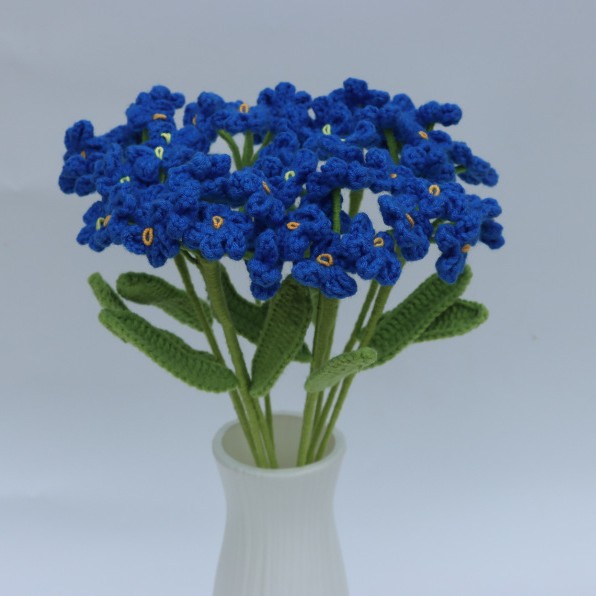 Handmade Crochet Forget Me Not Bouquet Finished Yarn Everlasting Flower Artificial Knitted Yarn Flower Valentine's Day Gift photo 5