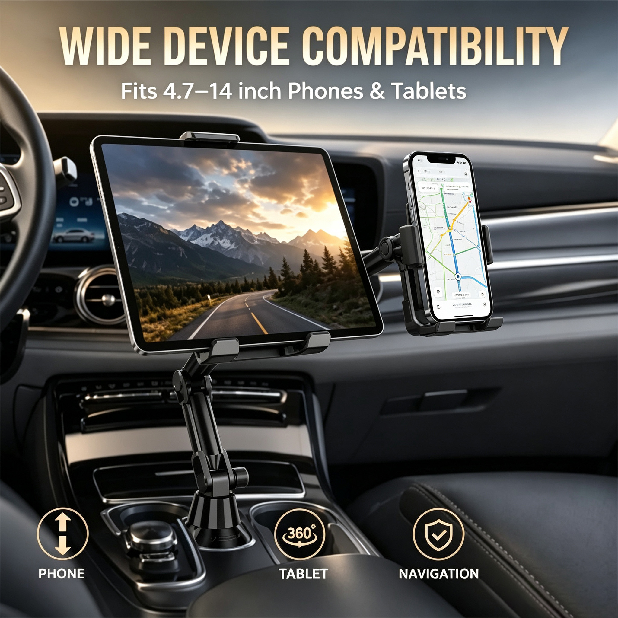 Car Cup Holder Phone Tablet Mount Long Arm 360 Rotation Adjustable Navigation Cell Phone Holder For Car Universal Vehicle Stand photo 4