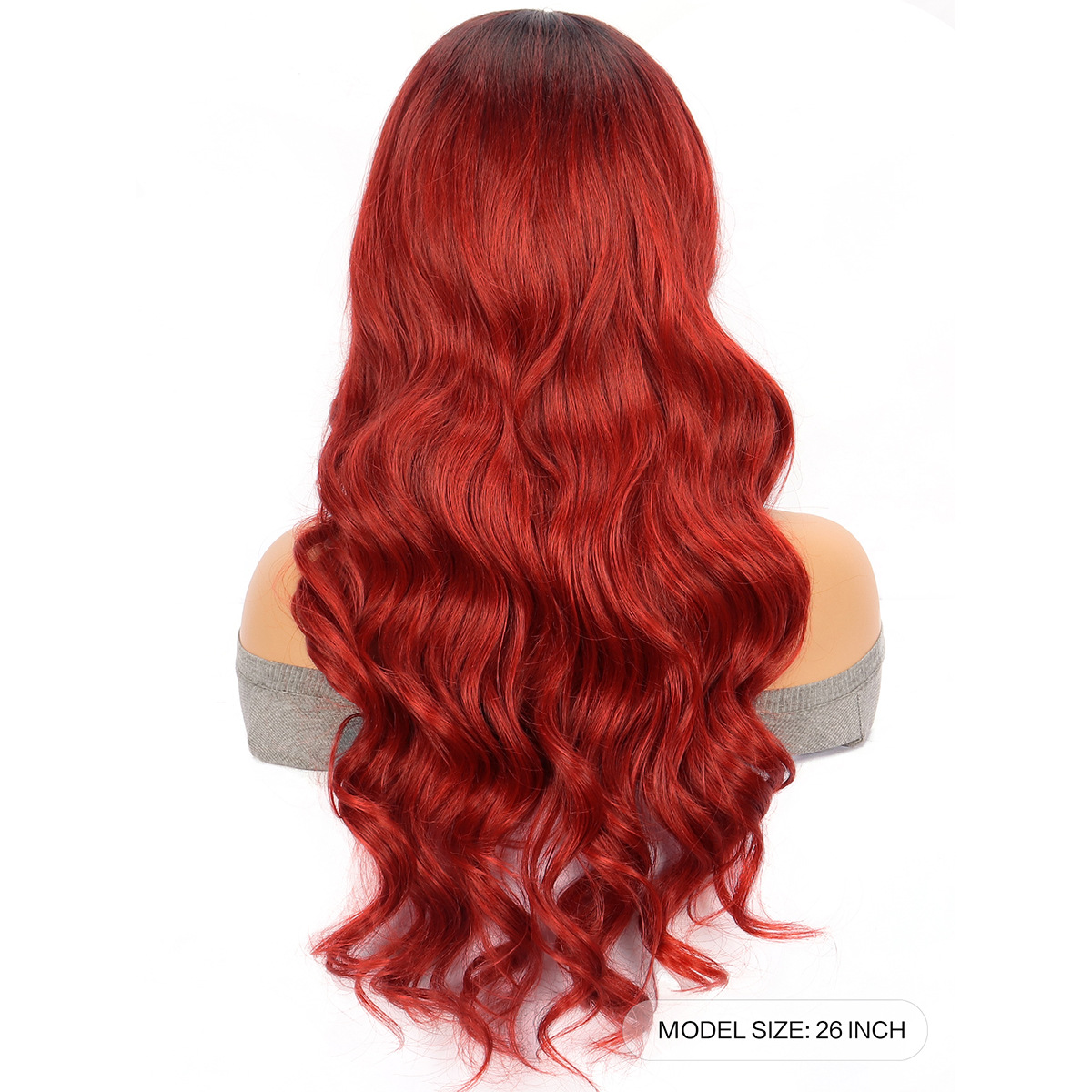 Red Large Wave Long Curly Hair Chemical Fiber Head Cover photo 3