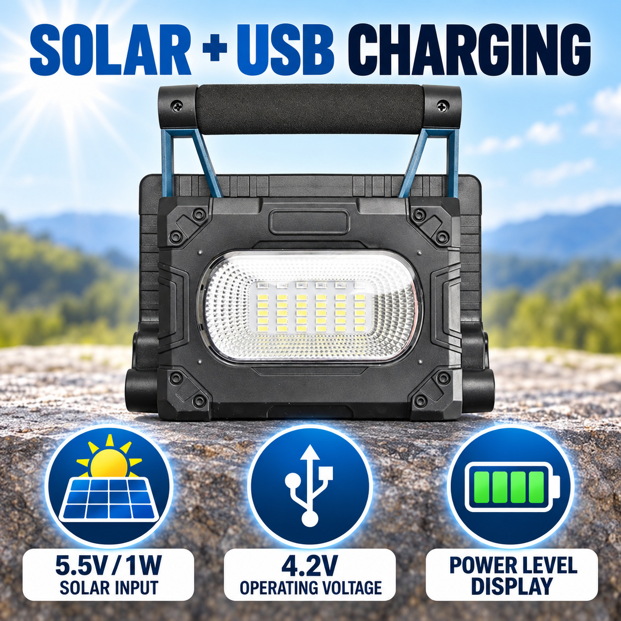 Solar Powered Rechargeable Magnetic Battery Display LED Flood Light W875 1 30W Portable Outdoor Red photo 3