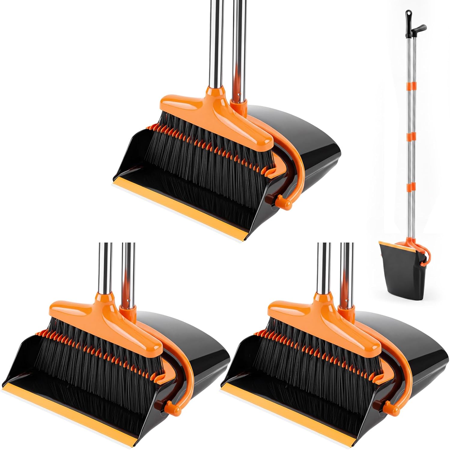 Broom And Dustpan Set, 54.33 Inches Long Handle, Upright Dustpan With Lightweight Stainless Steel Rod, Upright Dustpan, Suitable For Various Scenarios Such As Kitchen, Office And Cleaning Pet Dog Hair photo 7