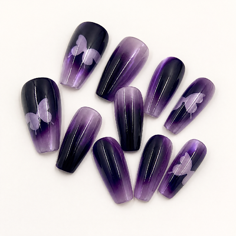 Purple Cat Eye Butterfly Press On Nails photo 5