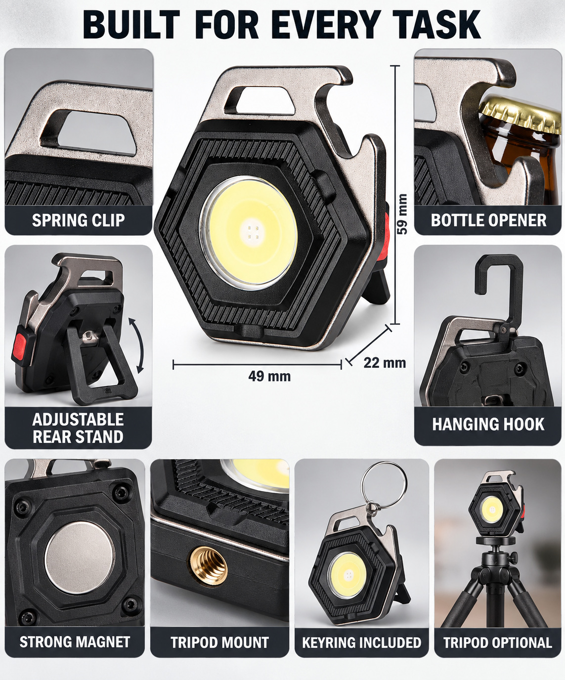 Rechargeable Magnetic Battery Display Type C LED Work Light Hanging Hook W5131 500LM 3 Hour photo 6