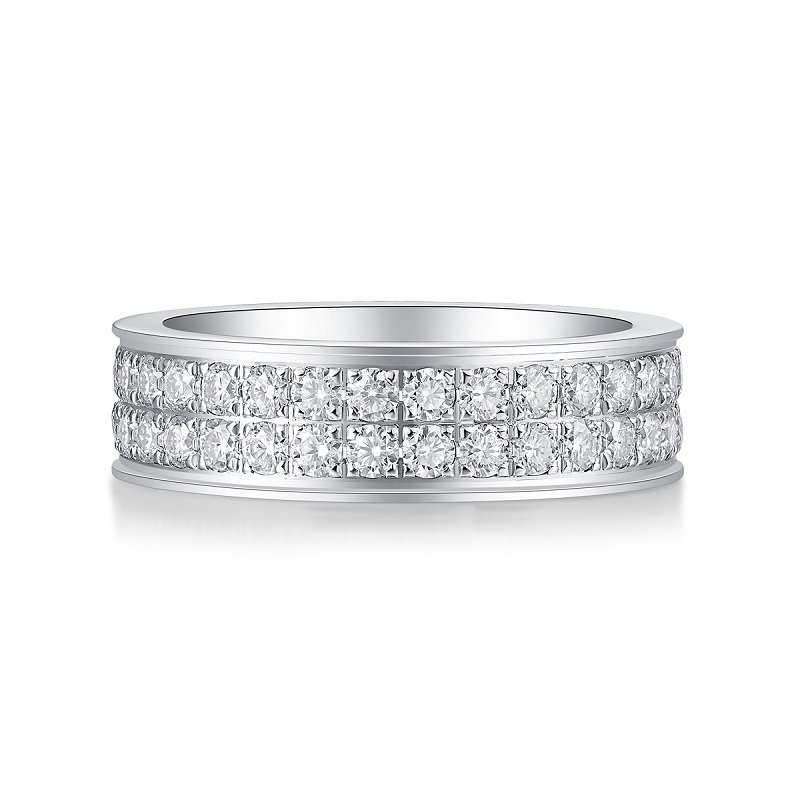 S925 Silver 3.3g Platinum Plated Moissanite Ring, 6.0mm 68pcs D VVS1 Double Row Band, GRA Certified US 5-9 photo 7