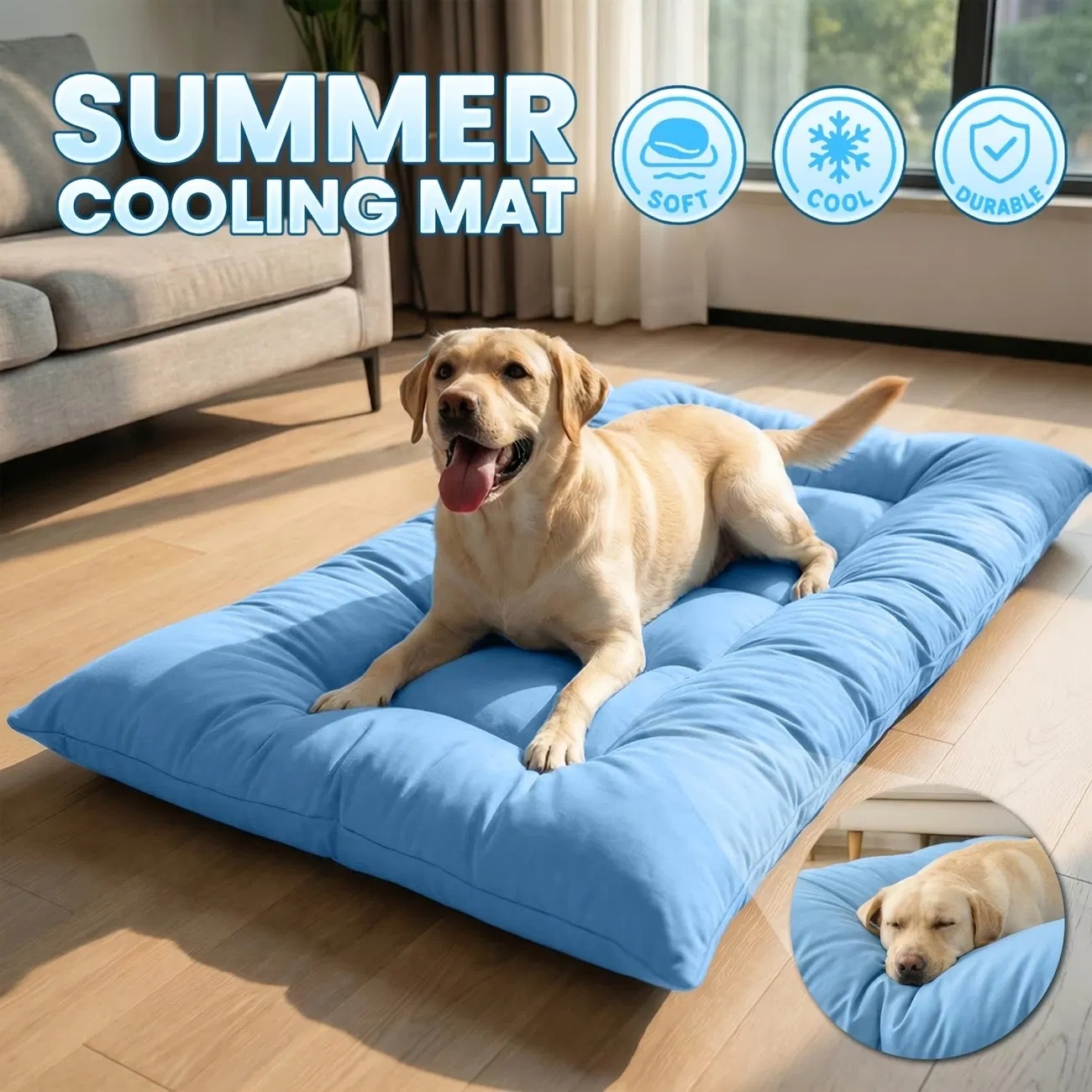 Extra-Large Cooling Dog Sofa Bed, Ultra-Soft Plush Pet Mat With 8 Compartments And Non-Slip Bottom, Thick Polyester Dog Bed For Large Dogs photo 1