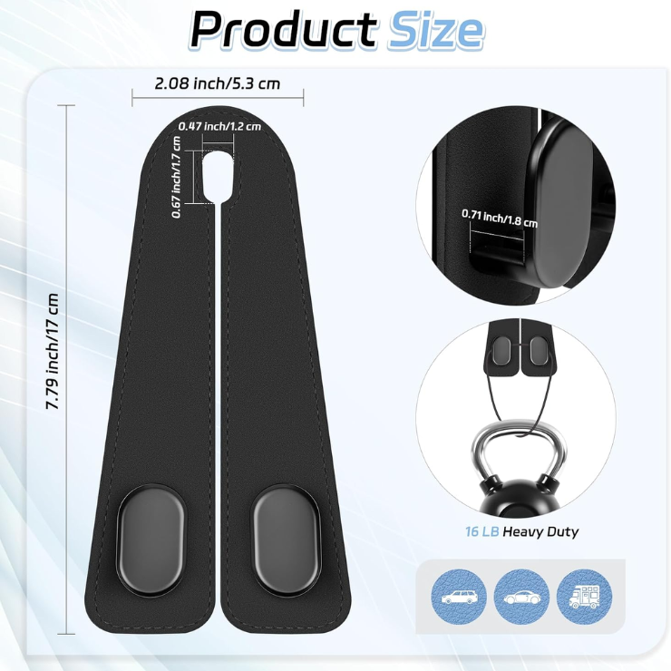 Car Seat Headrest Hooks, 2PCS Universal Car Purse Hook Leather Car Bag Hook photo 3