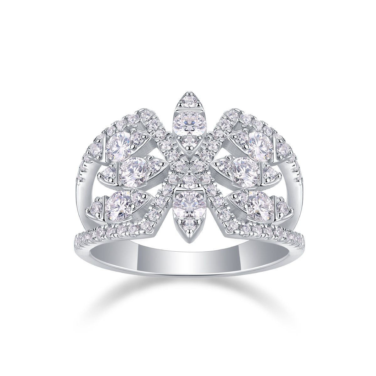 S925 Silver 3.8g Platinum Plated Moissanite Ring, 14.3mm Floral Cluster, D VVS1 GRA Certified US 5-9 photo 2