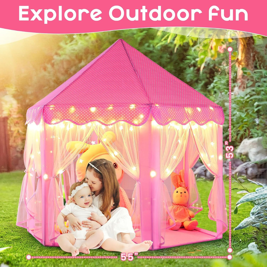 Princess Tent Girls Large Playhouse Kids Castle Play Tent With Star Lights Toy For Children Indoor And Outdoor Games, 55 X 53 In photo 5