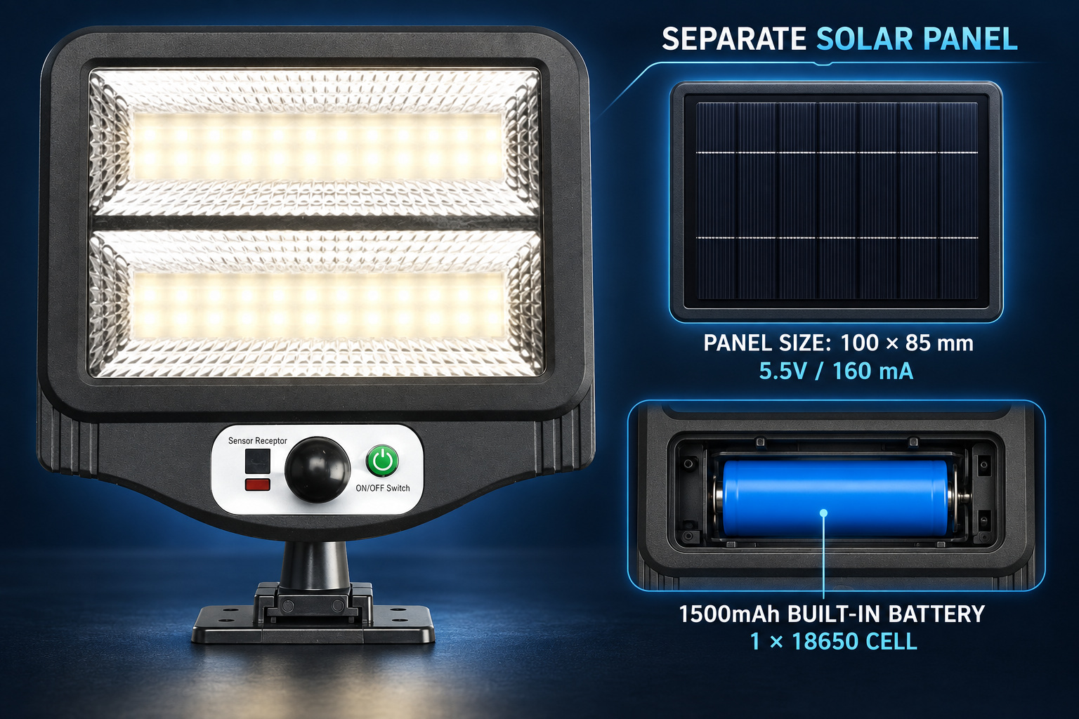 Solar Powered Rechargeable Motion Sensor LED Work Light 1500mAh For Auto W780 2 Battery Street photo 6