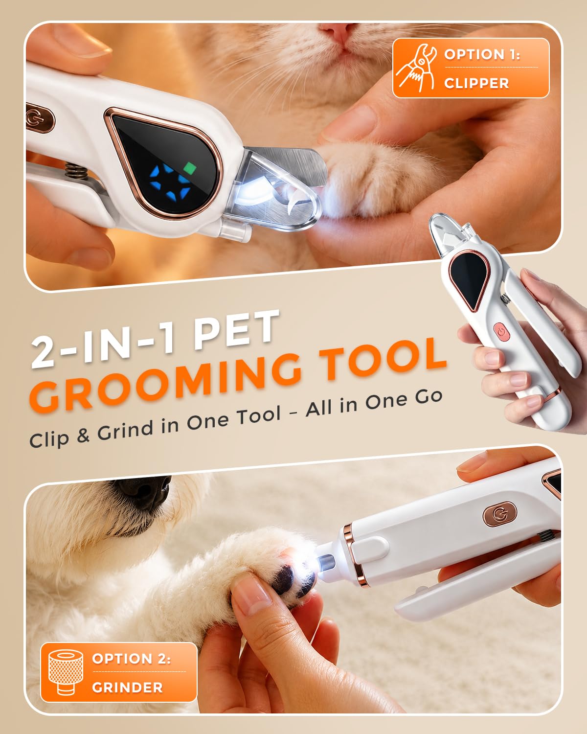 2-in-1 Dog Nail Clippers & Cat Grinder With Dual LED Lights 3 Speeds Grinder, Quick Sensor, Safety Guard, Safety Lock, Type-C, Low Decibel Grinder For Small Medium Large Dogs & Cats photo 4
