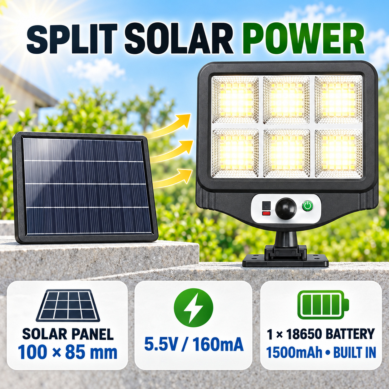 Solar Powered Rechargeable Motion Sensor LED Work Light 1500mAh For Auto W780 6 SMD 2835 photo 5