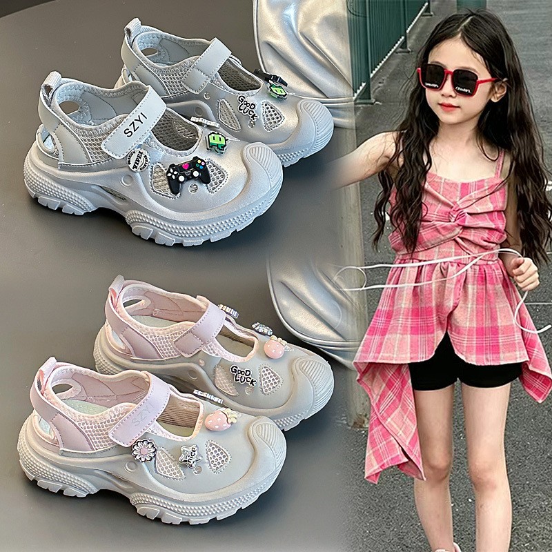 Trendy Brand Kids Mary Jane Sneakers, Hollow Out Heel Design, Hook-and-Loop Slip-On Breathable Mesh Shoes For Girls photo 4