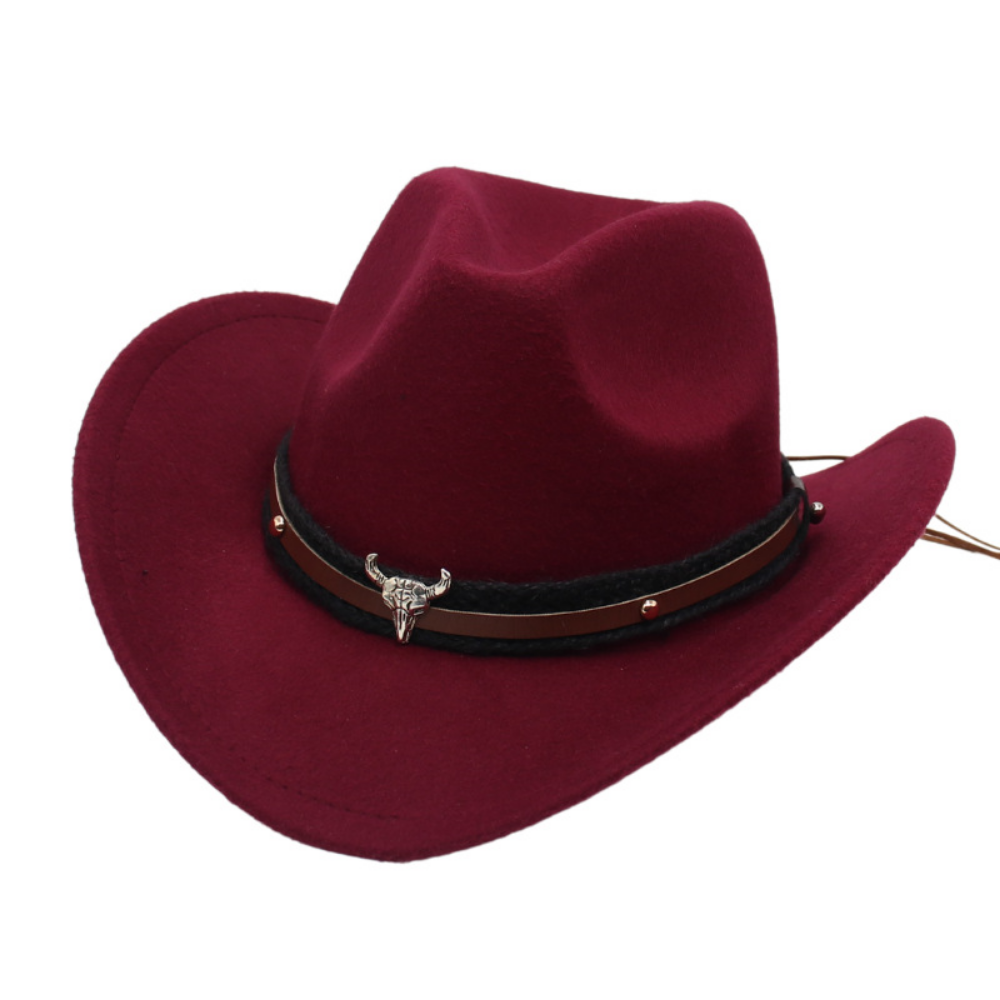 Retro American Western Cowboy Hat - Silver Bull Head Wide Brim Felt Hat  Knitted Headband, Suitable For Outdoor Riding, Traveling And Photography photo 2