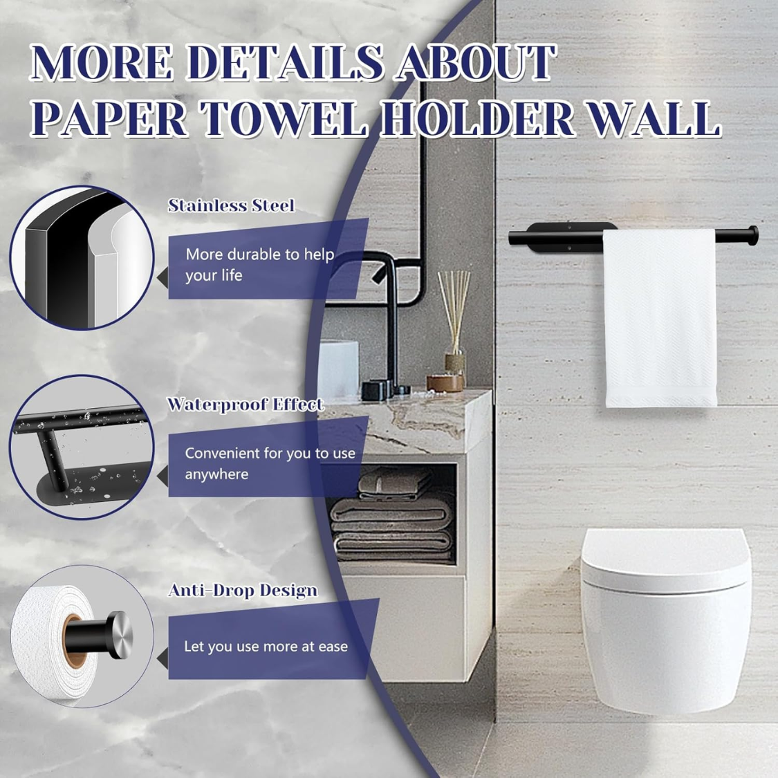 Black Self-Adhesive Under Cabinet Paper Towel Holder Wall Mounted Roll Organizer For Kitchen Bathroom Counter Storage photo 5