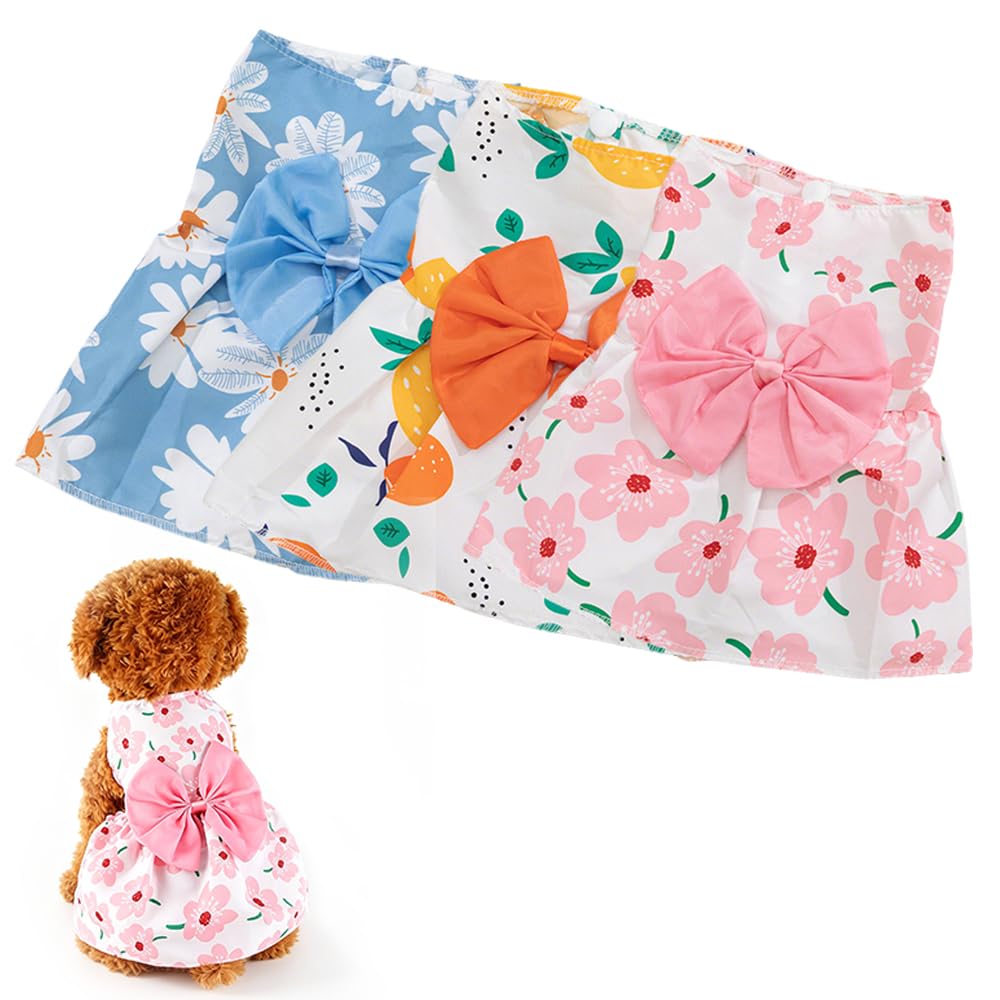 3 Pack Pet Dog Dress, Dog Dresses For Small Girl, Floral Sleeveless Summer Clothes For Small Pet Dogs Cats, Girl Dog Clothes photo 5