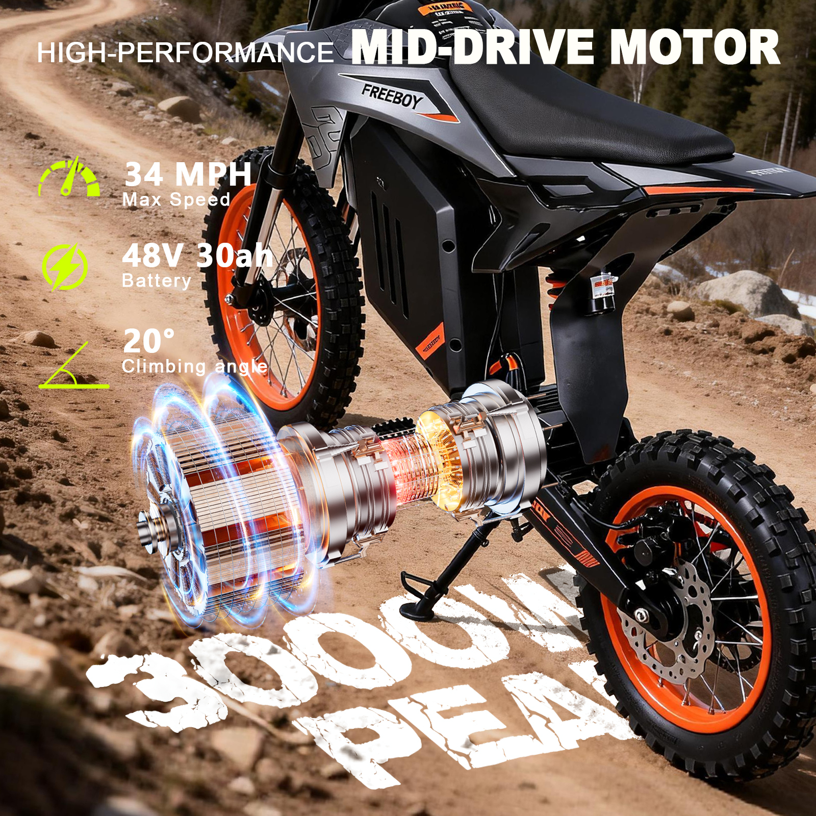 Y88 14 Inches Wheel Off Road Eletric Motorcycle With 3000W Power Motor photo 6
