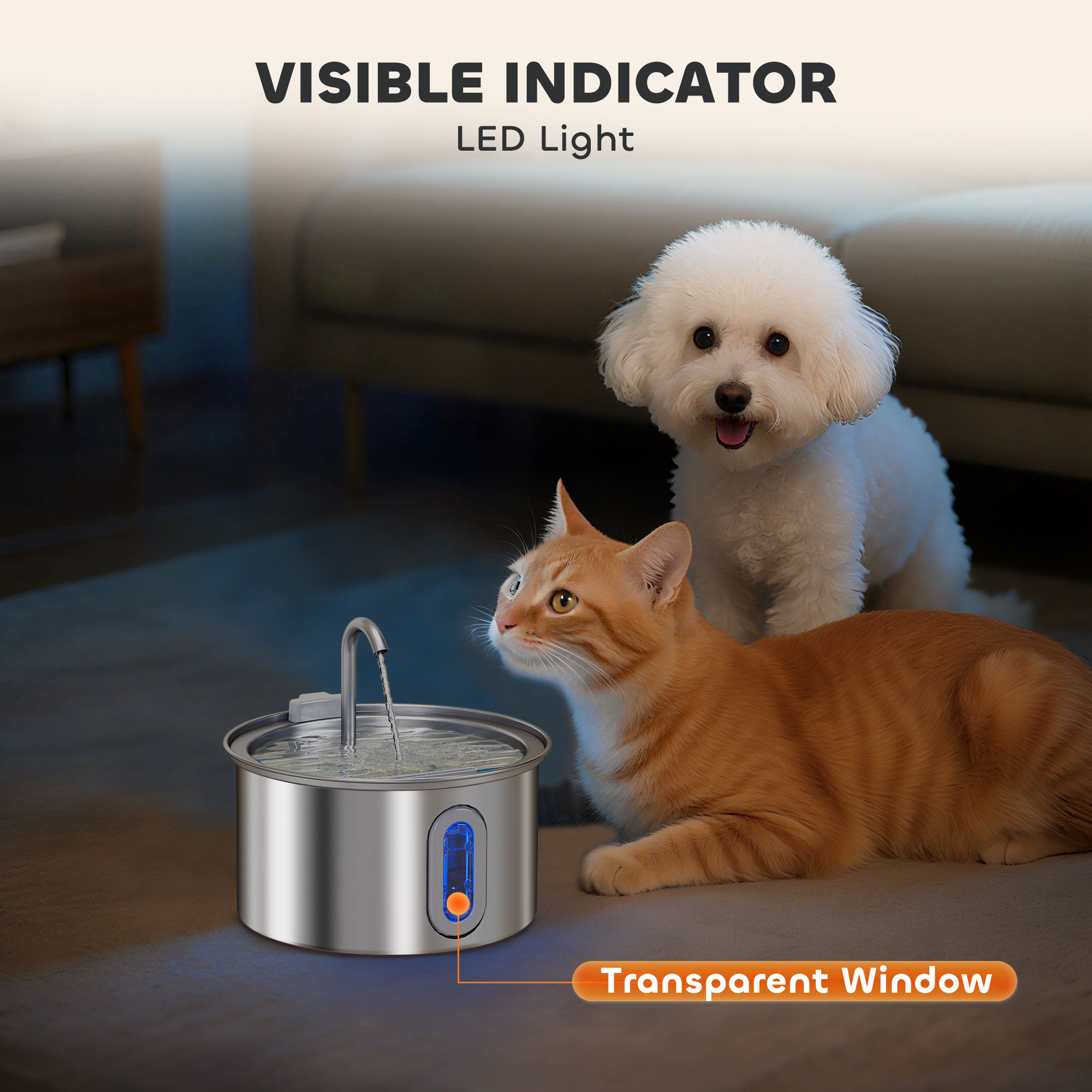 2.5L Stainless Steel Cat Water Fountain With Ultra Quiet Pump Water Level Window And 7 Filters photo 2