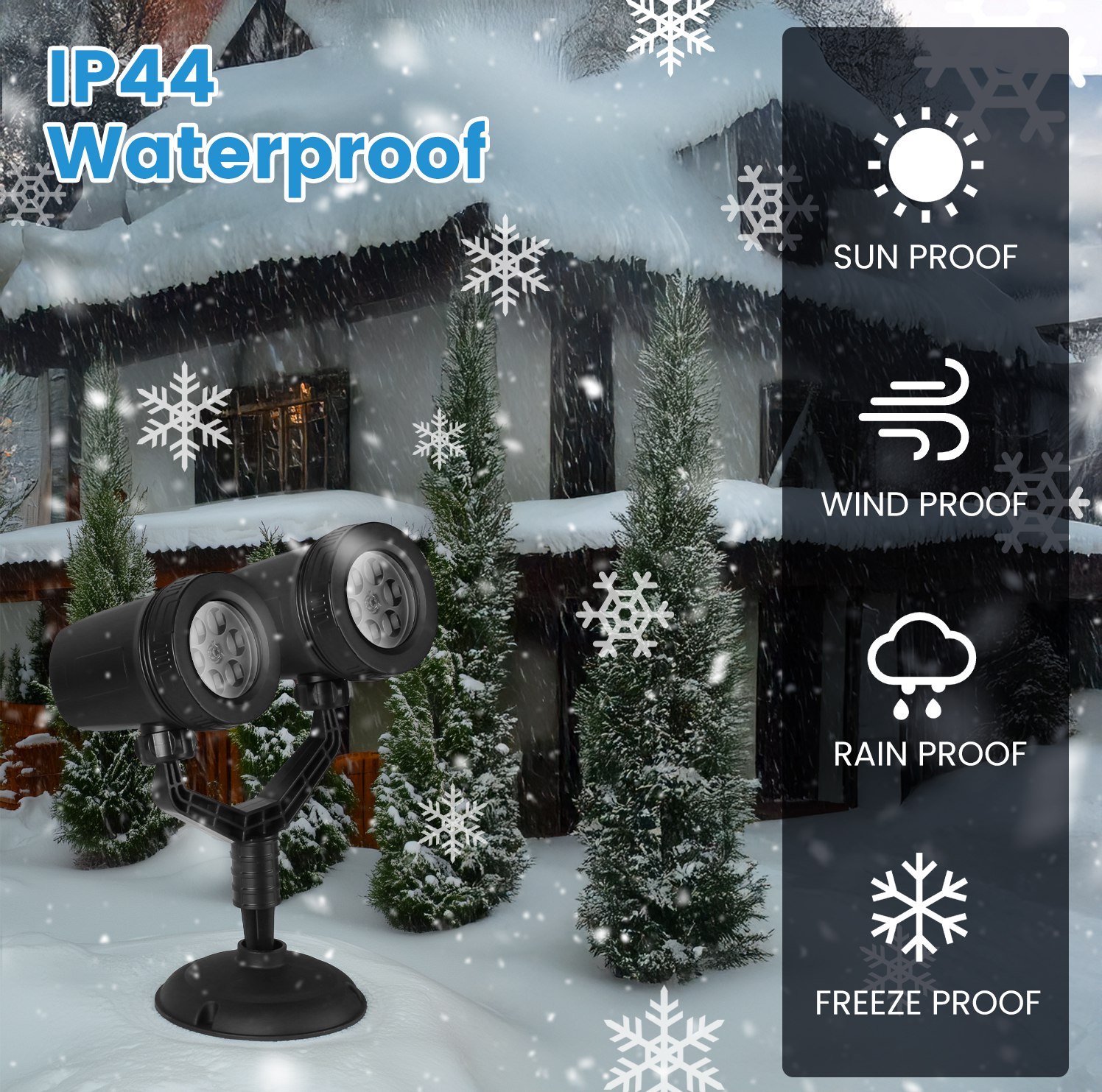1Pc Christmas Snowflake Projector Light Dual Head LED Stake Light IP44 Waterproof Xmas Decoration For Holiday Indoor Outdoor Use Garden Patio Wall Decor photo 3