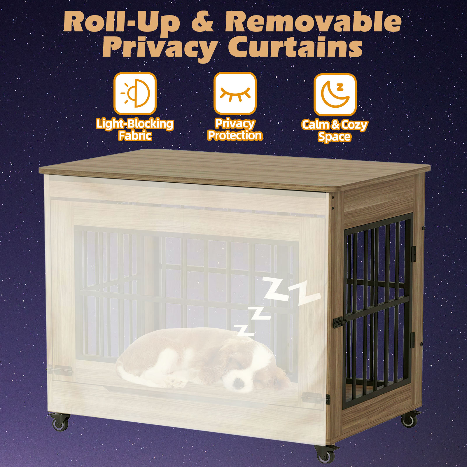 46in Large Dog Crate Furniture, Double Door Wooden Indoor Dog Kennel Furniture, Decorative Pet Cage End Table With Wheels For Extra Large Breed Dogs, Size 2XL, Greige photo 7
