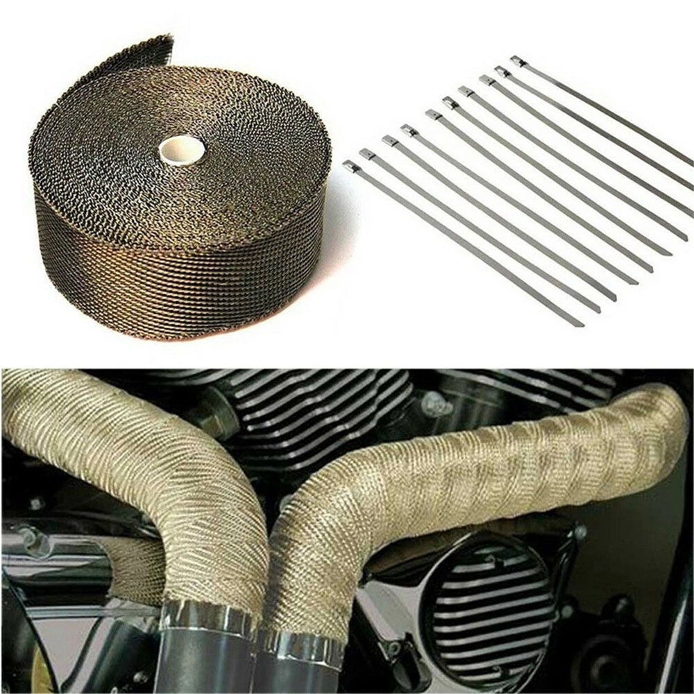 15M 50mm 2mm Heat Resistant  Exhaust Wrap Titanium With 10 Stainless Steel Ties photo 3