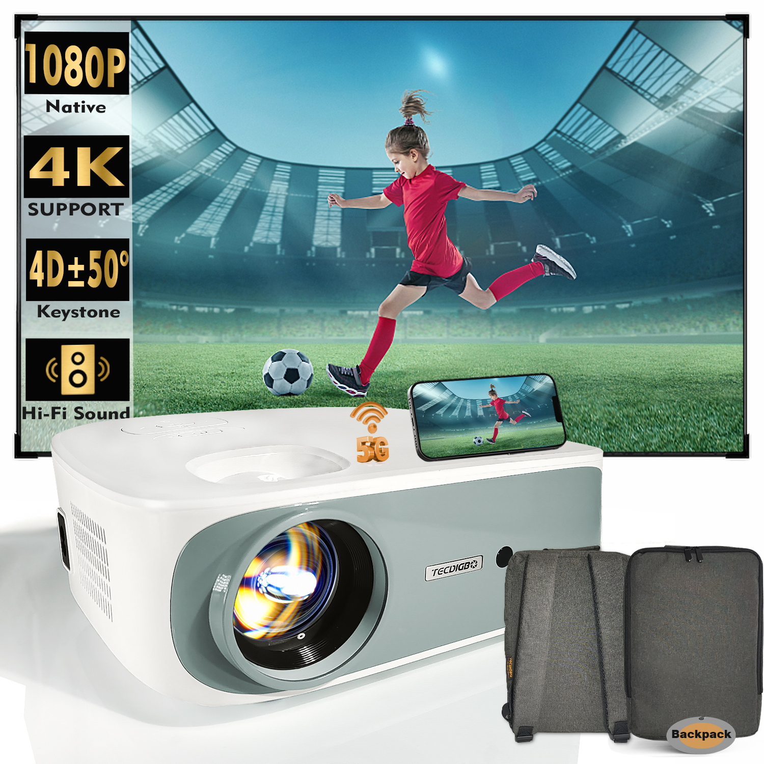Native 1080P Projector 4K Support 9500 Lumens 5G WiFi Bluetooth 5.0 Movie Projector 400 Inch Display photo 5