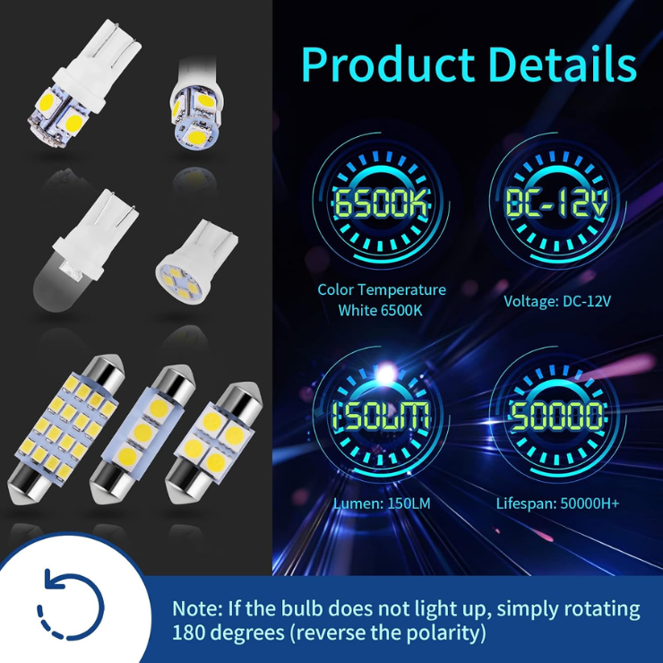 42 Pieces Interior Car Lights, Super Bright White Dome Map Tail Cab Lights Bulb Kit Set , DE3175 T10 31mm 41mm 194 LED Bulb For Your Trucks Width Lamp White photo 2
