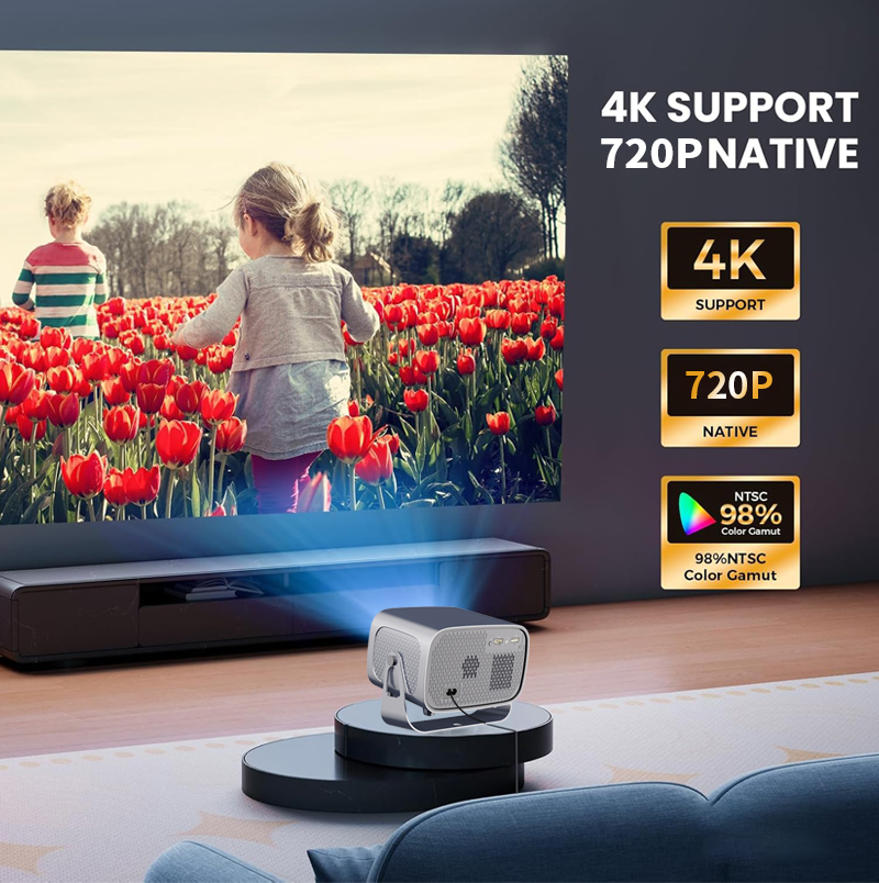 A10 Portable Smart Projector, Native 720P Support 4K Decoding, Android 14 System Auto Focus Auto Keystone Correction, Dual Band WiFi6 Bluetooth 5.4 Home Theater Projector With Rotatable Stand For Home photo 6