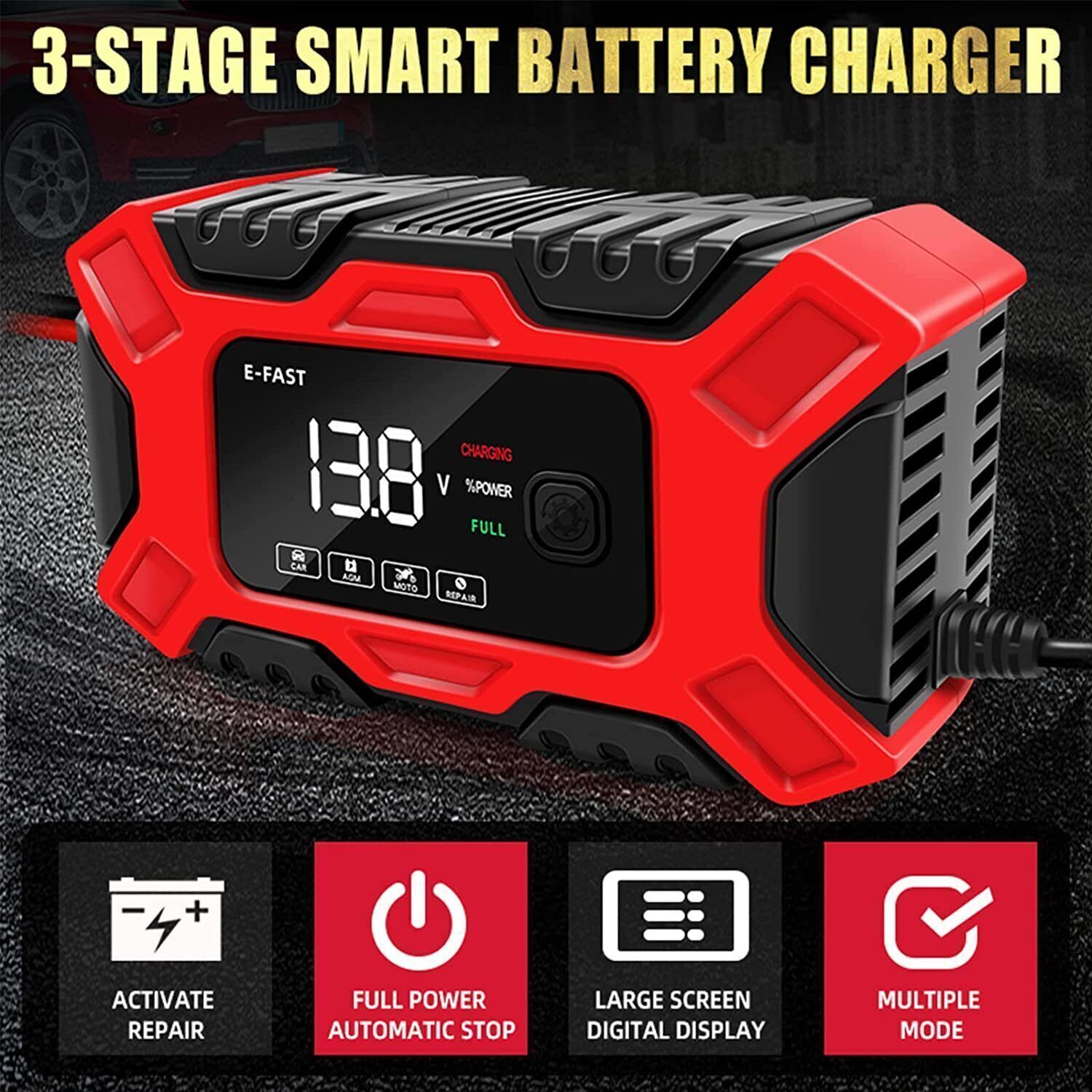 12V 6A Smart Car Battery Charger  Intelligent Pulse Repair For Car & Motorcycle Batteries AGM GEL photo 4