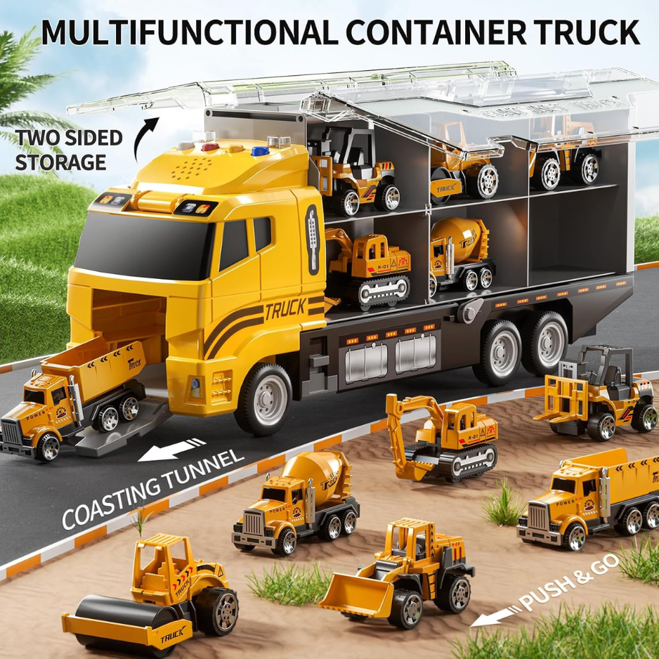 Construction Truck Toy Set For Kids, Die-Cast Toy Vehicles With Play Mat & Transport Carrier Truck, Pretend Play Toys For Boys Ages 3-8 photo 6