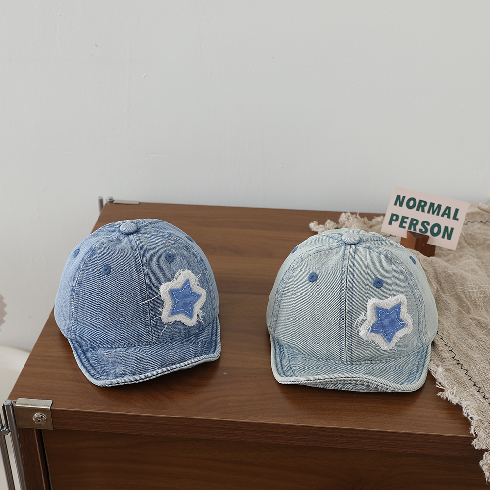 Ruffled Fabric Star Children's Denim Baseball Cap, Washed And Distressed Soft Brim Baby Beanie, Suitable For Outdoor Outings photo 8