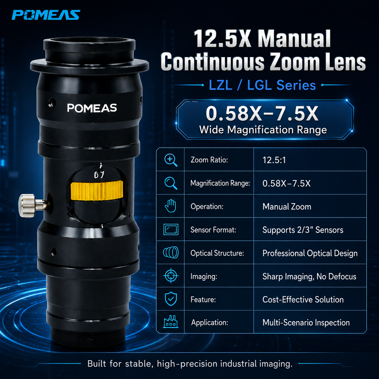 12.5X Manual Continuous Zoom Lens 0.58X-7.5X C-Mount Machine Vision Lens For Semiconductor Inspection  LZL-12100No Reviews Yet photo 2