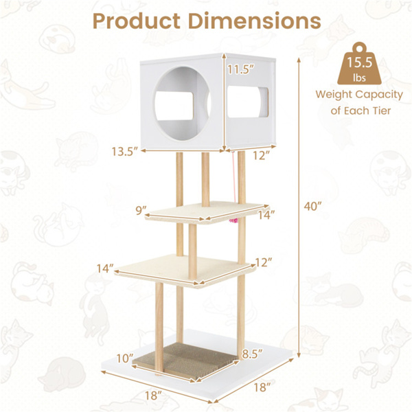 Multi-Level Cat Tree With 2 Scratching Pads, Dual-Door Cat Condo & Anti-Tipping Kit For Indoor Cats photo 4