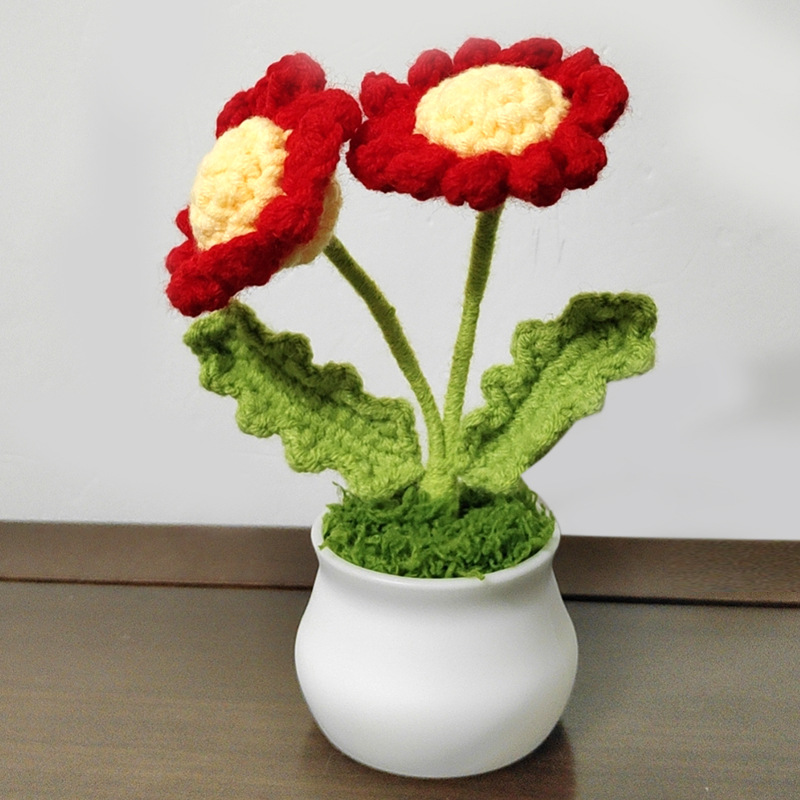 Finished Hand Knitted Sunflower Potted Plant Crochet Yarn Flower With Mini Pot Car Dashboard Decor Handmade Gift Ornament photo 3
