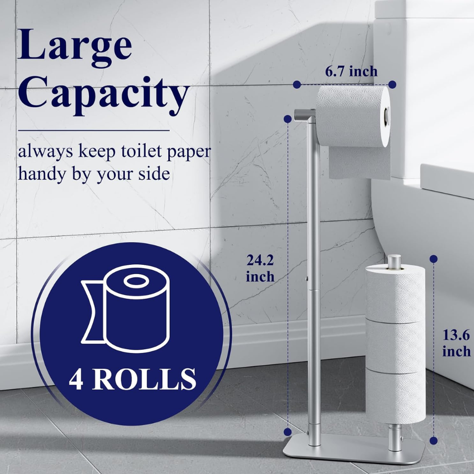 Kitsure Toilet Paper Holder Stand, Bathroom Storage, Medium, Silver photo 3