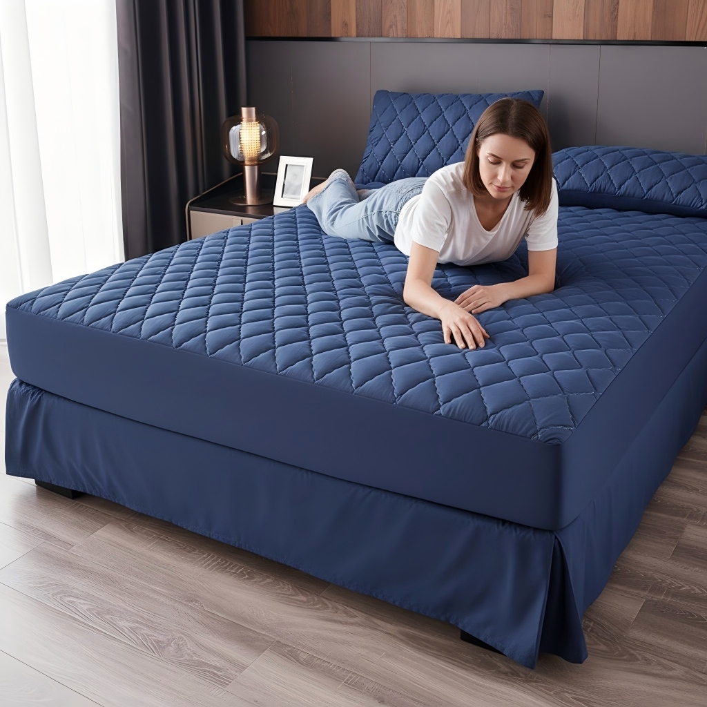 1PC Breathable Quilted Fitted Sheet, Secure Elastic Mattress Protector Cover photo 4