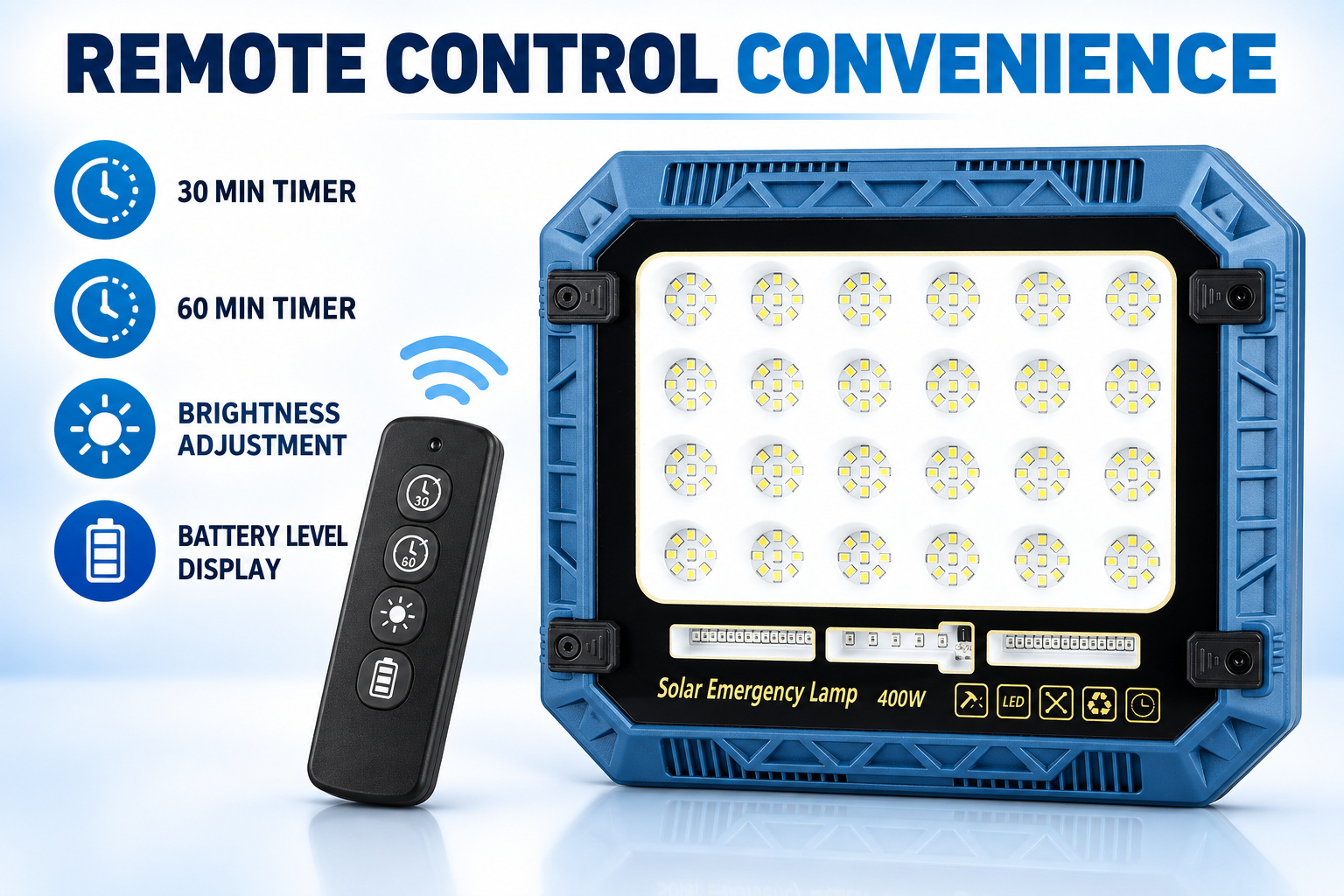 Solar Powered Rechargeable Battery Display 18650 W8112 3 Remote Control LED Flood Light Red Blue photo 2