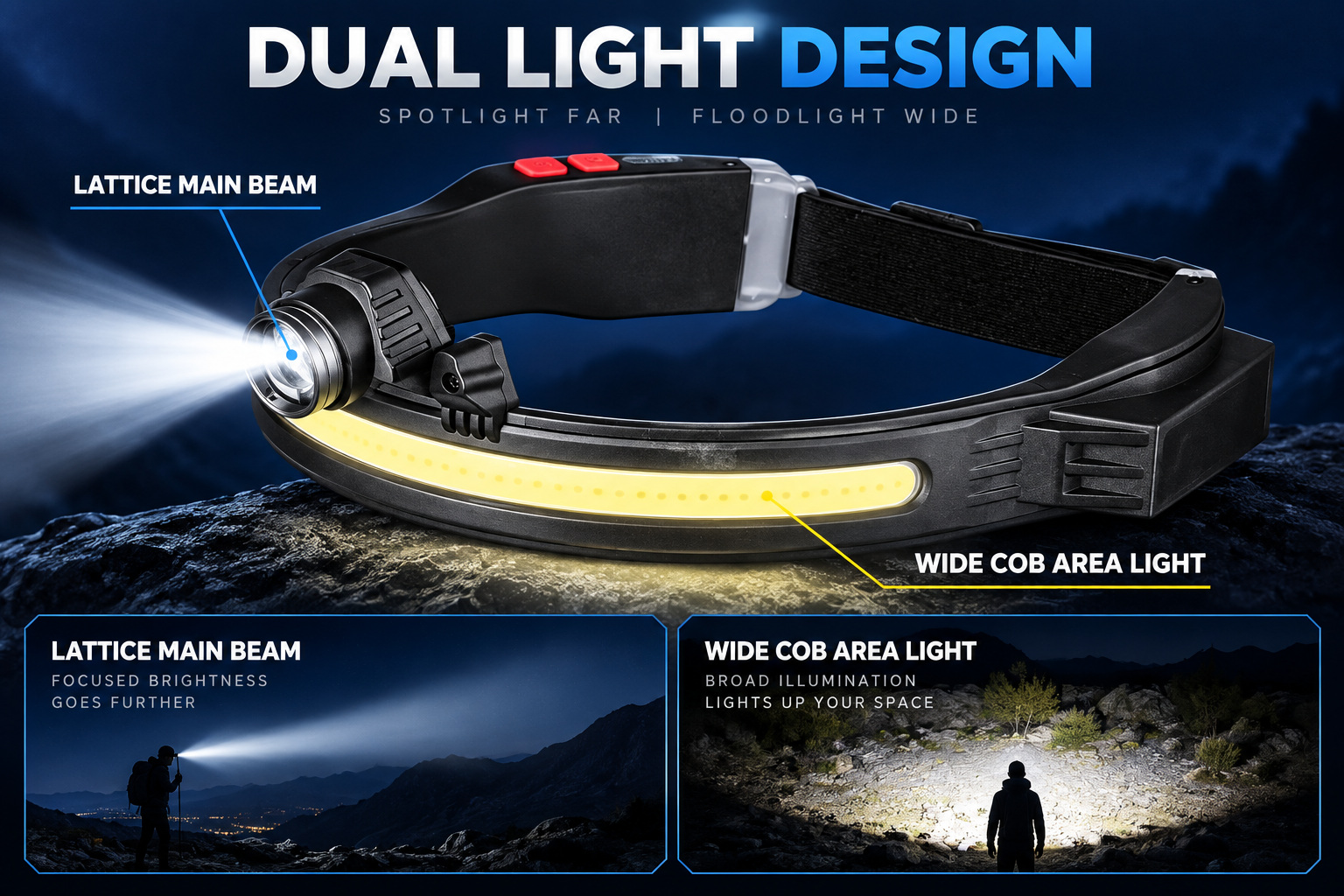 Rechargeable Zoomable Battery Display Type C LED Work Light 1200mAh W694 1 370LM Headlamp COB photo 8