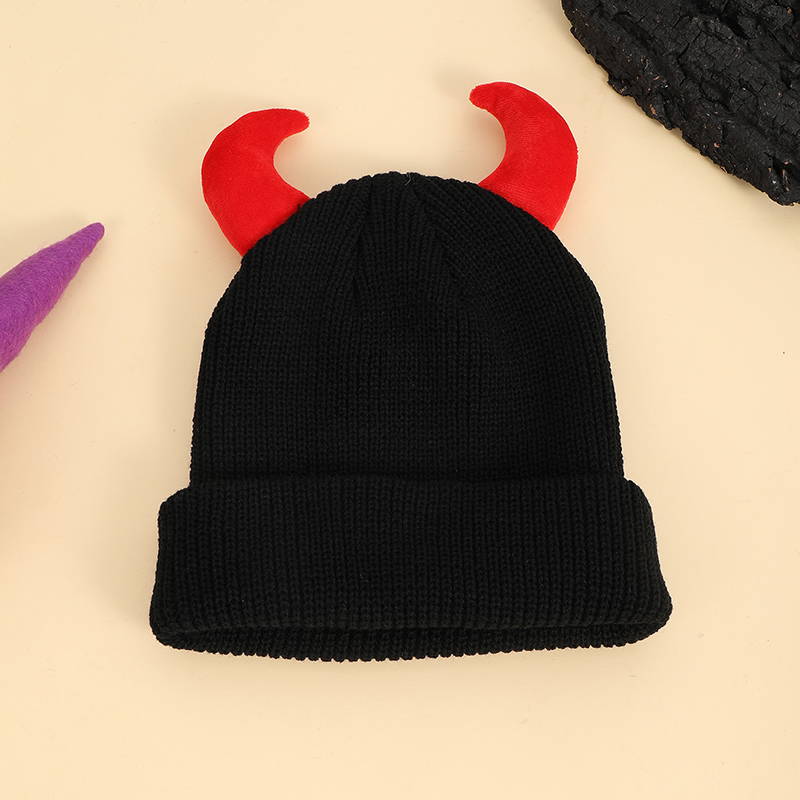 European And American Cross-border Hip-hop Little Devil Beanie With Horn Shape, Knitted, Suitable For All Occasions, Trendy And Funny, Without A Brim photo 1