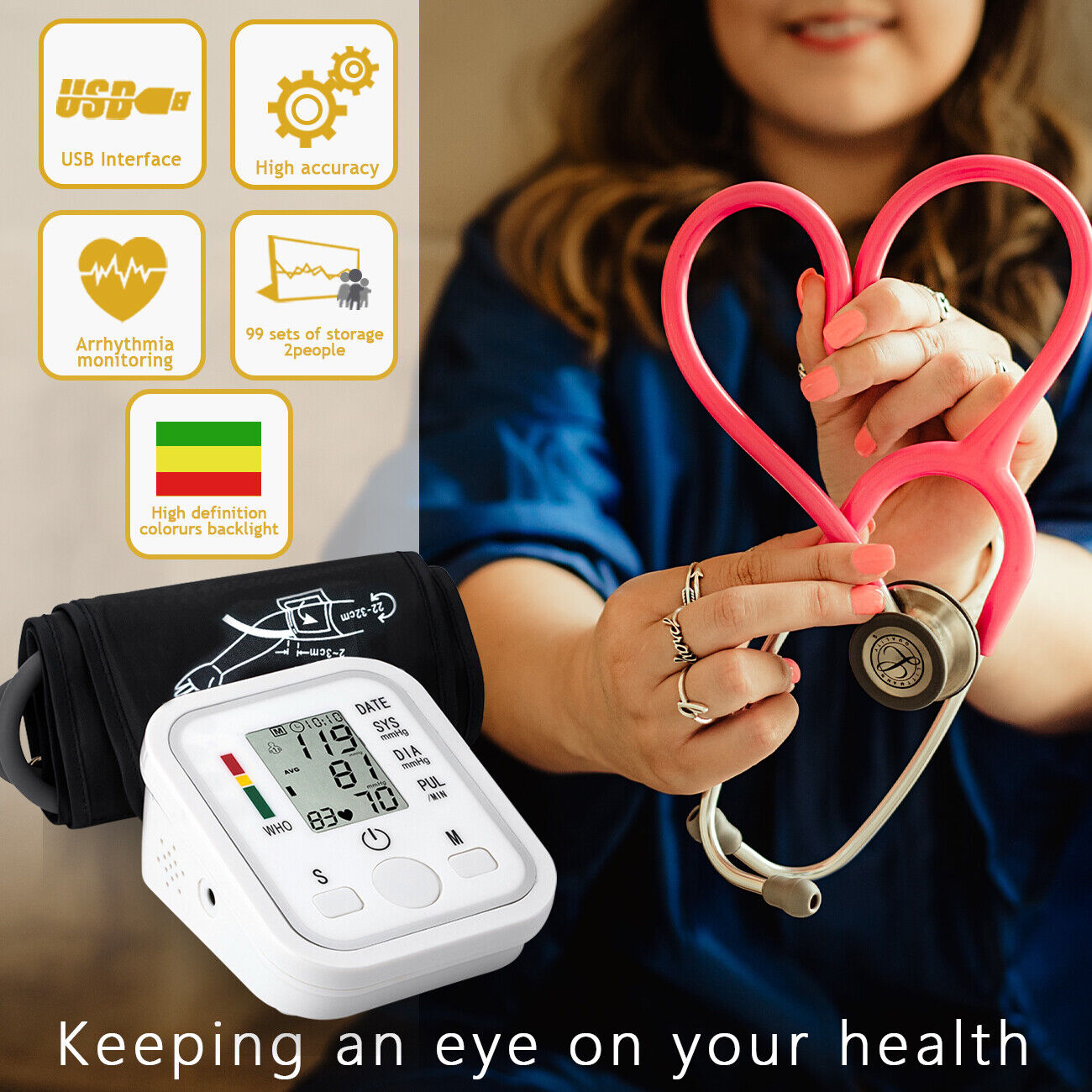 LED Digital Arm Blood Pressure Monitor BP Cuff Irregular Heartbeat Detection photo 3