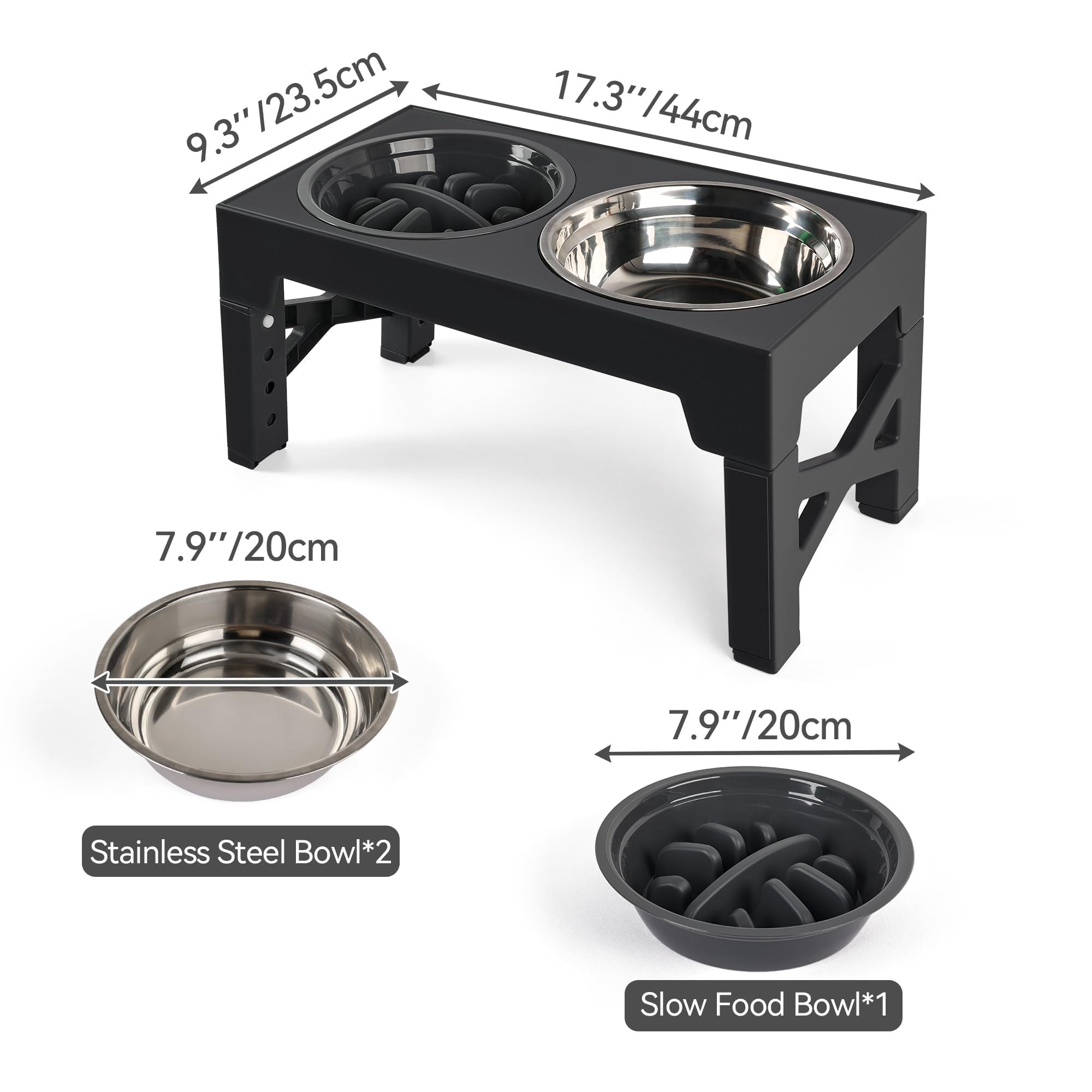 Elevated Dog Bowls, Raised Dog Bowl With Slow Feeder Bowl & Stainless Steel Bowls, 5 Heights Adjustable Dog Feeding Bowl Stand For Small Medium Large Dogs, Food Dishes With Non-Slip Feet photo 6