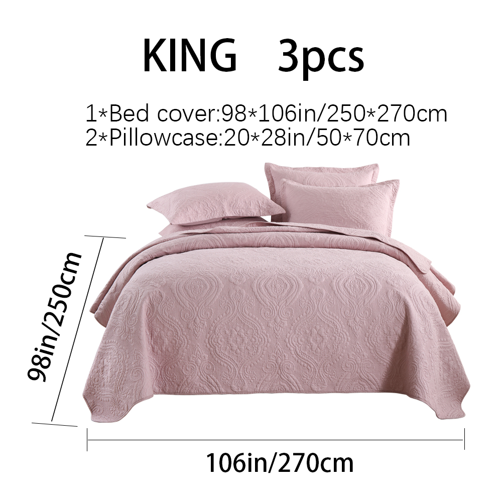 3-Piece Damascus Quilted Bedspread Set  Embossed Quilting Cotton Filled Reversible Coverlet Skin-Friendly Soft Breathable Non-Slip Anti-Wrinkle No Static Electricity All-Season  Lightweight Bedding photo 3