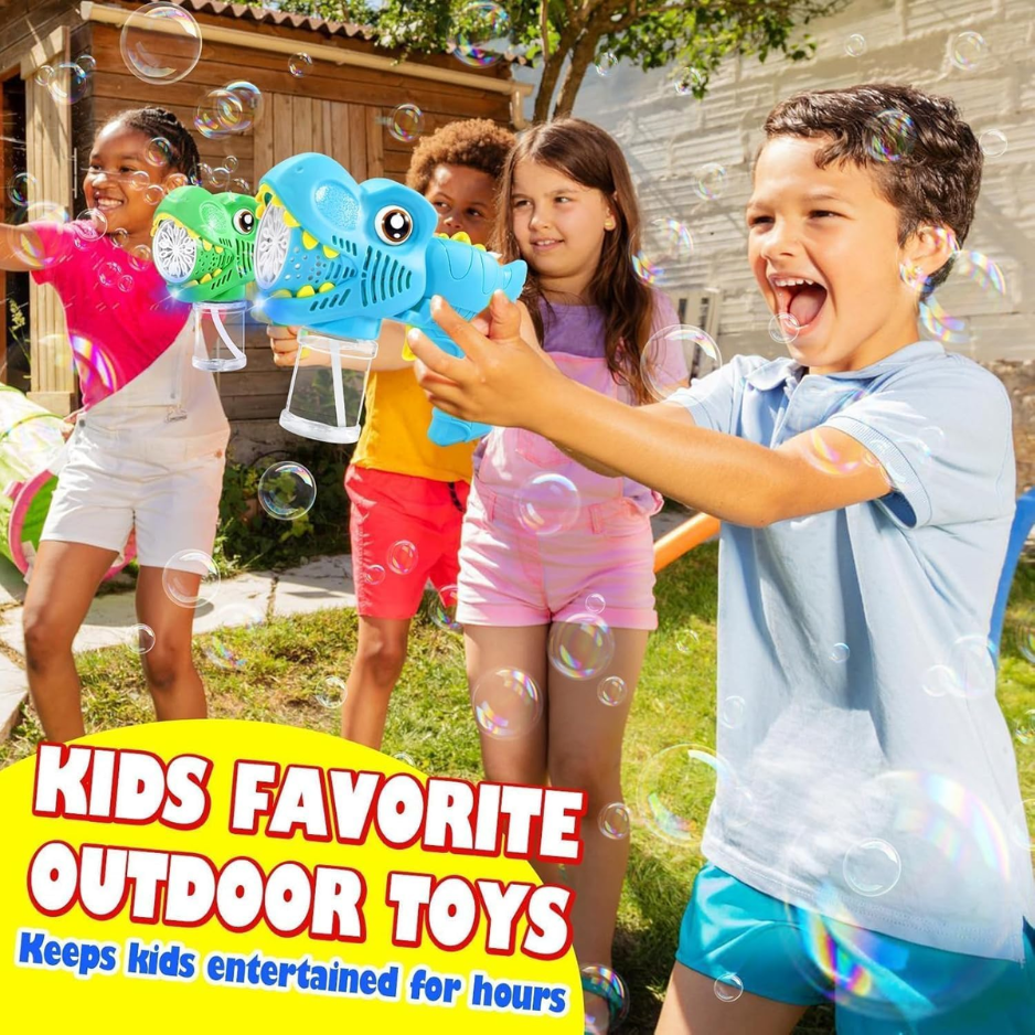 Kids Bubble Gun 2 Pack, Dino Bubble Machine For Boy Girl Toys Gift Automatic 13 Hole With 4 Solutions Bubbles Blower Maker Easter Basket Stuffers photo 3