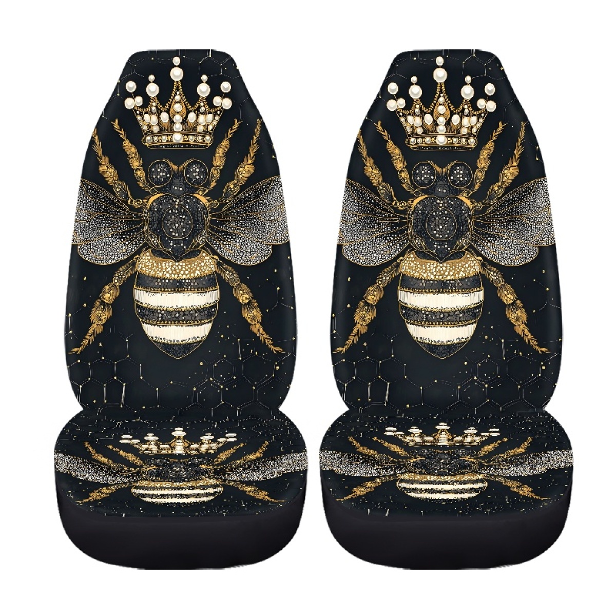 2 Front Car Seat Covers, Digitally Printed With A Honeybee Pattern, Thin, Suitable For All Seasons, Fashionable Car Seat Covers photo 7