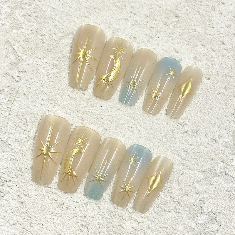 Star Moon Glossy Coffin Press-On Nails photo 1