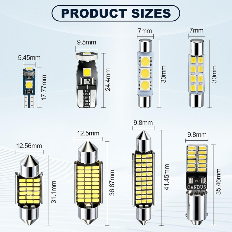 42PCS Interior Car Lights Superior Brightness White Dome Map Tail Cab Lights Bulb Kit Set T5 T10 28mm 31mm 36mm 41mm BA9S 6612F 194 LED Bulb For Trunk Cargo Door Courtesy License Plate Light photo 5