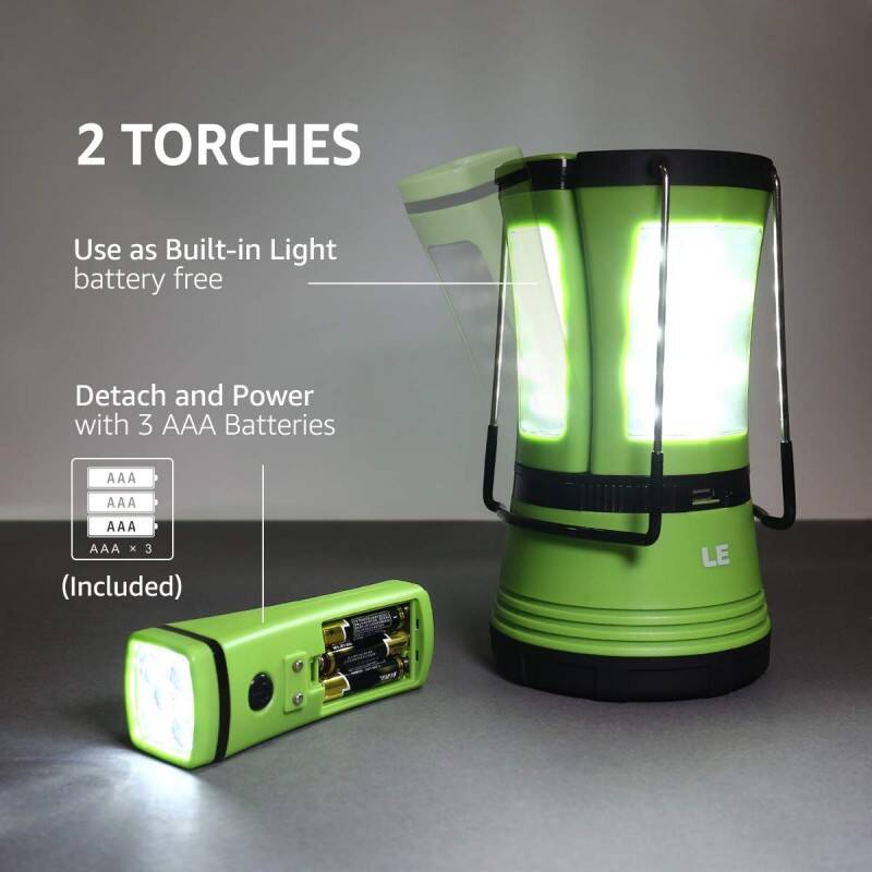 3 In 1 Camping Lantern With 2 Detachable Torches, Dual Power USB D Battery Camping Light, 600LM photo 3