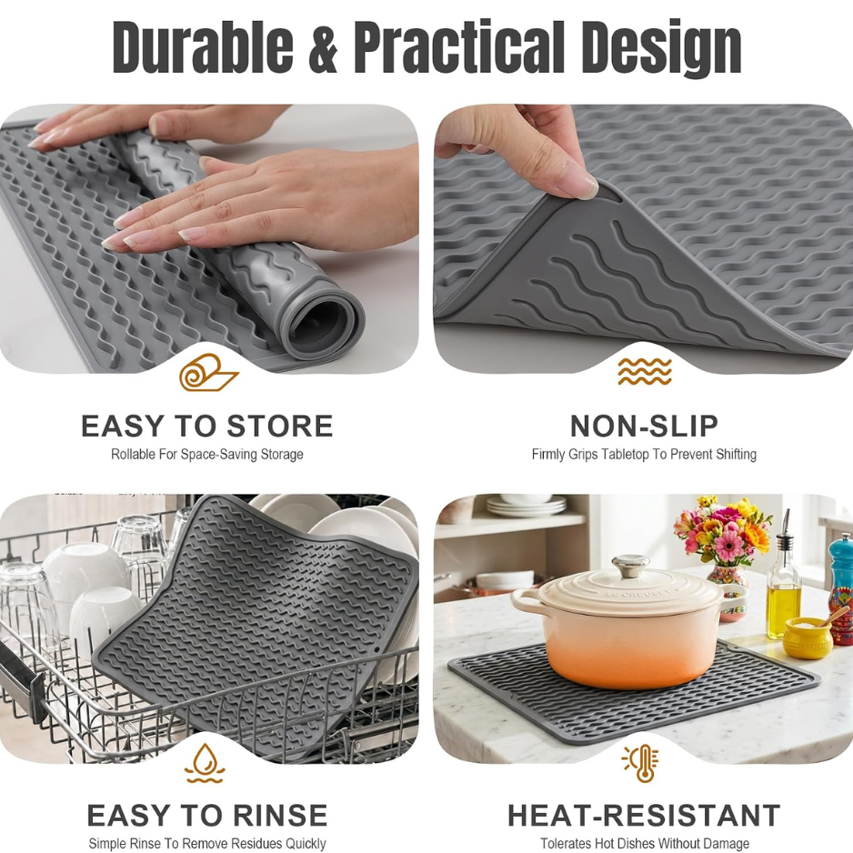 2 PACK  Dish Drying Mat For Kitchen Rack Waterproof Sink Placemats  Bar Accessories Holder  Home Dining Decor photo 2