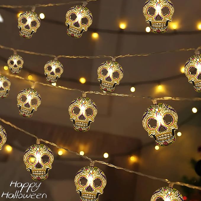 30 LED 15FT Halloween Skull String Lights Battery USB Powered With 2 Flashing Modes Indoor Outdoor Decor photo 1