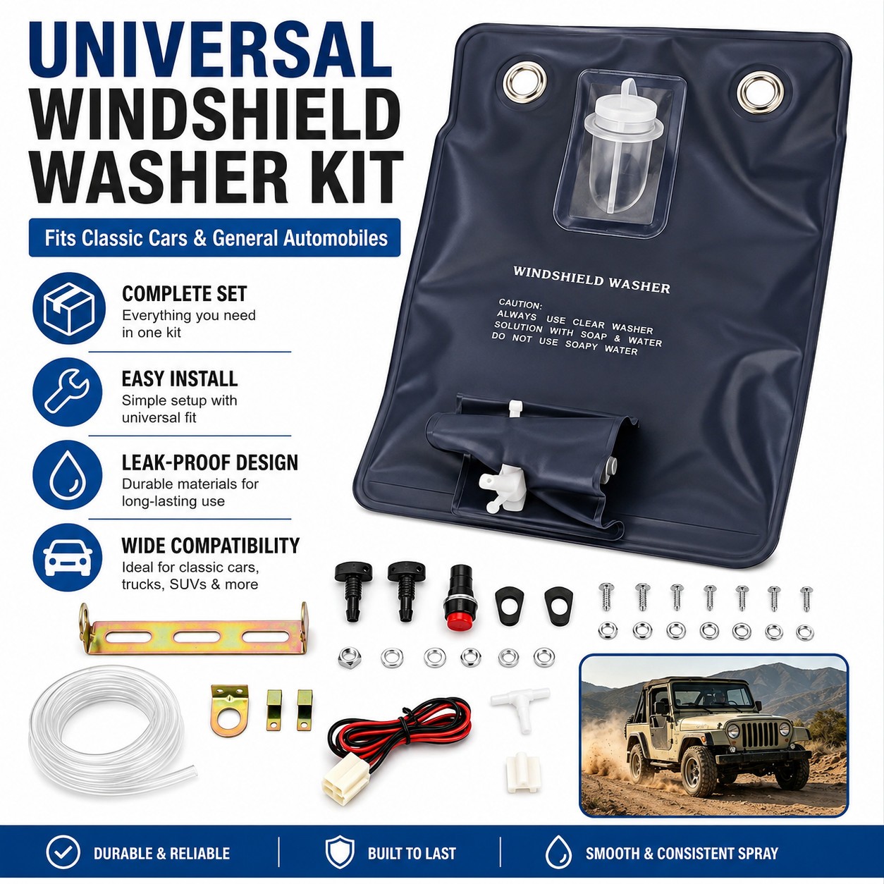 Universal Classic Car Windshield Washer Bag Kit 12V Complete Accessories photo 6